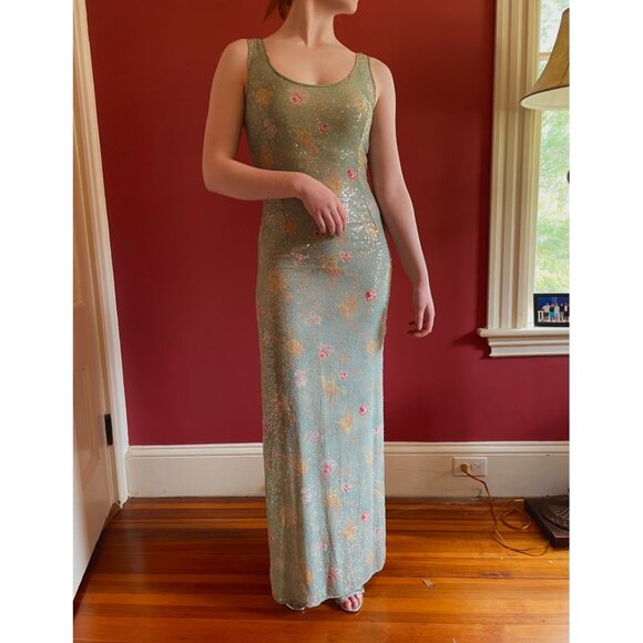 Emmanuel Ungaro Parallèle Paris Italian Made Floral Silk Sequin Full Length Gown - Picture 2 of 7